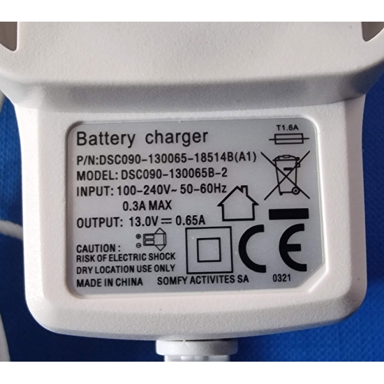 Somfy Roll Up 28 Roller Motor Charger with 2 pin connector (original version) (Each)