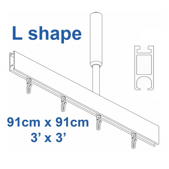 6100 Shower Rail  L shape in Silver  91cm x 91cm  3' x 3'