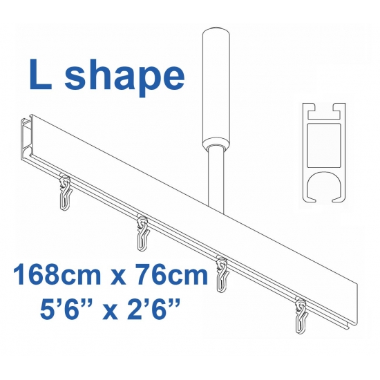 6100 Shower Rail  L shape in Silver  168cm x 76cm